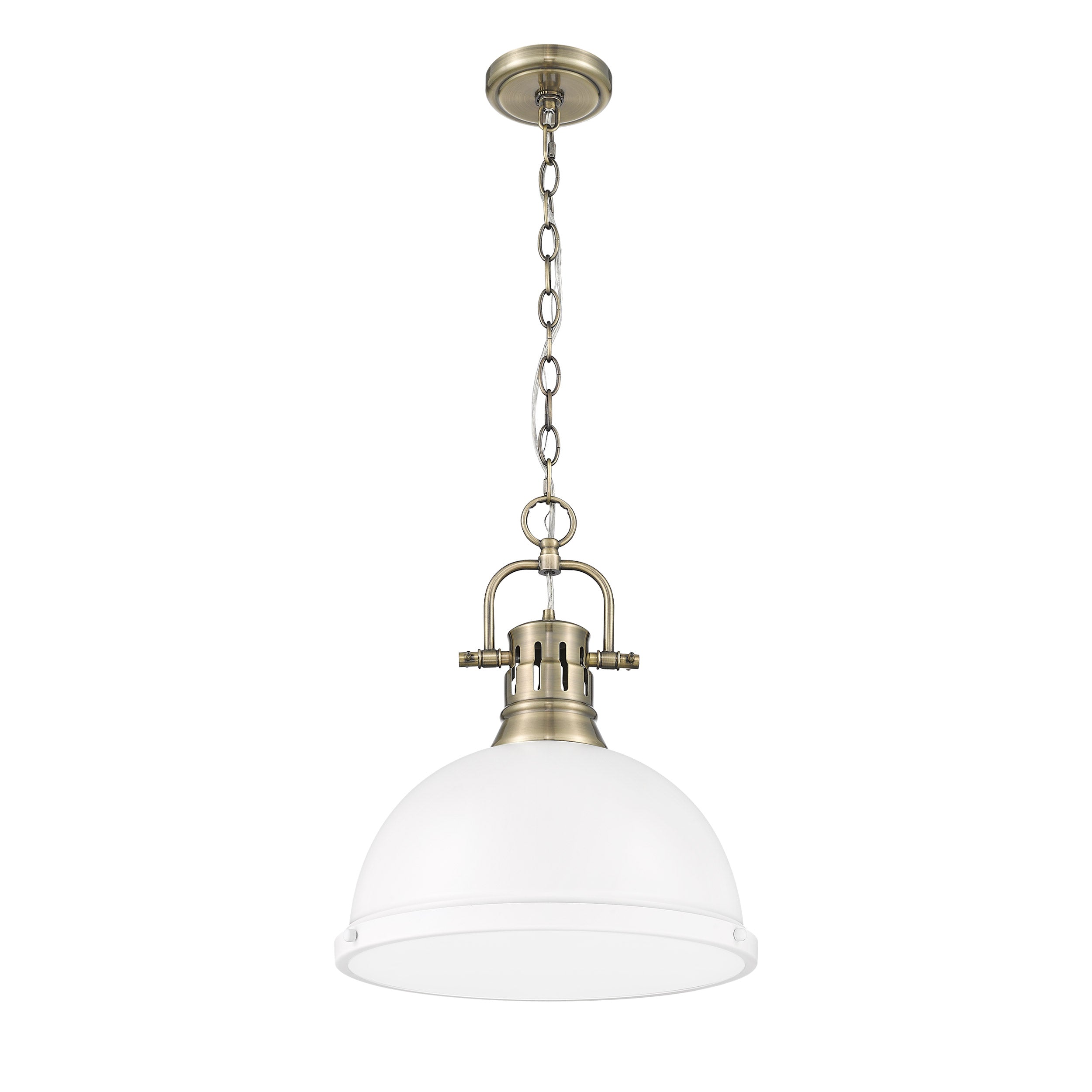 Yep by Golden Lighting Duncan 1-light 14in Chain Hung Pendant in Aged Brass and Matte White shade - - Golden Lighting