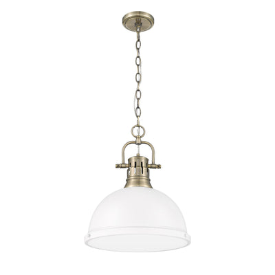 Yep by Golden Lighting Duncan 1-light 14in Chain Hung Pendant in Aged Brass and Matte White shade - - Golden Lighting