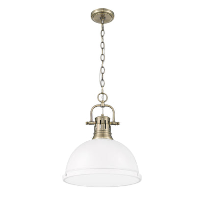 Yep by Golden Lighting Duncan 1-light 14in Chain Hung Pendant in Aged Brass and Matte White shade - - Golden Lighting