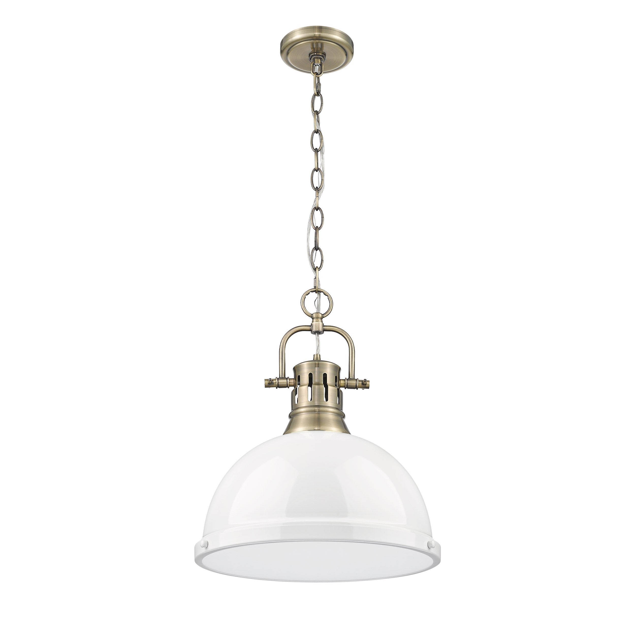 Yep by Golden Lighting Duncan 1-light 14in Chain Hung Pendant in Aged Brass and White shade - - Golden Lighting