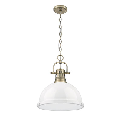 Yep by Golden Lighting Duncan 1-light 14in Chain Hung Pendant in Aged Brass and White shade - - Golden Lighting