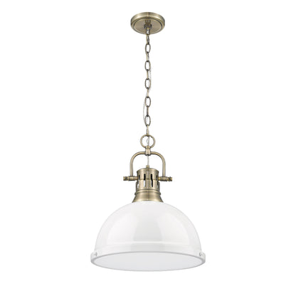 Yep by Golden Lighting Duncan 1-light 14in Chain Hung Pendant in Aged Brass and White shade - - Golden Lighting