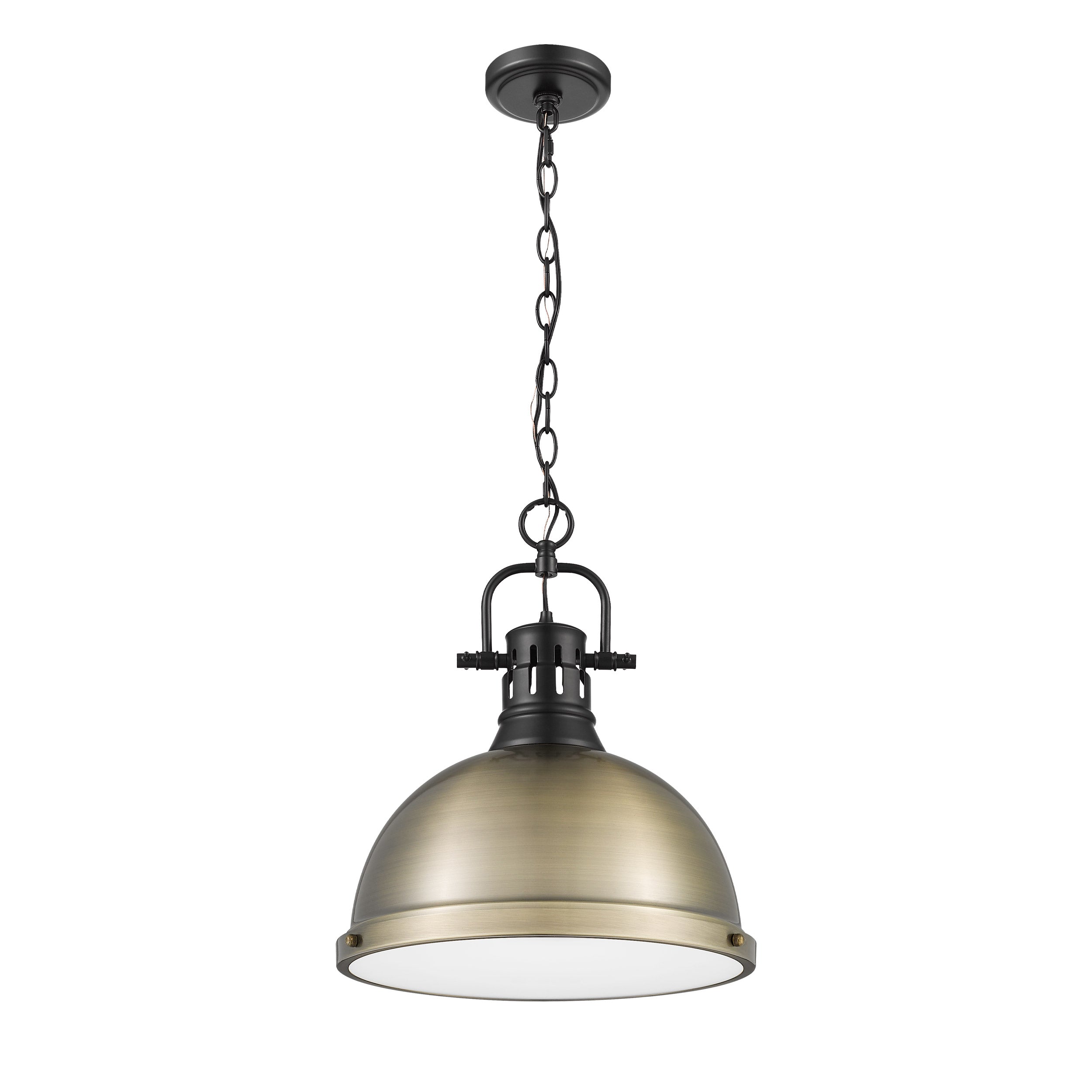 Yep by Golden Lighting Duncan 1-light 14in Chain Hung Pendant in Matte Black and Aged Brass shade - - Golden Lighting