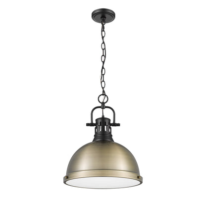 Yep by Golden Lighting Duncan 1-light 14in Chain Hung Pendant in Matte Black and Aged Brass shade - - Golden Lighting