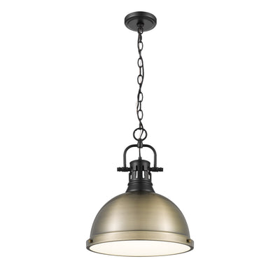 Yep by Golden Lighting Duncan 1-light 14in Chain Hung Pendant in Matte Black and Aged Brass shade - - Golden Lighting