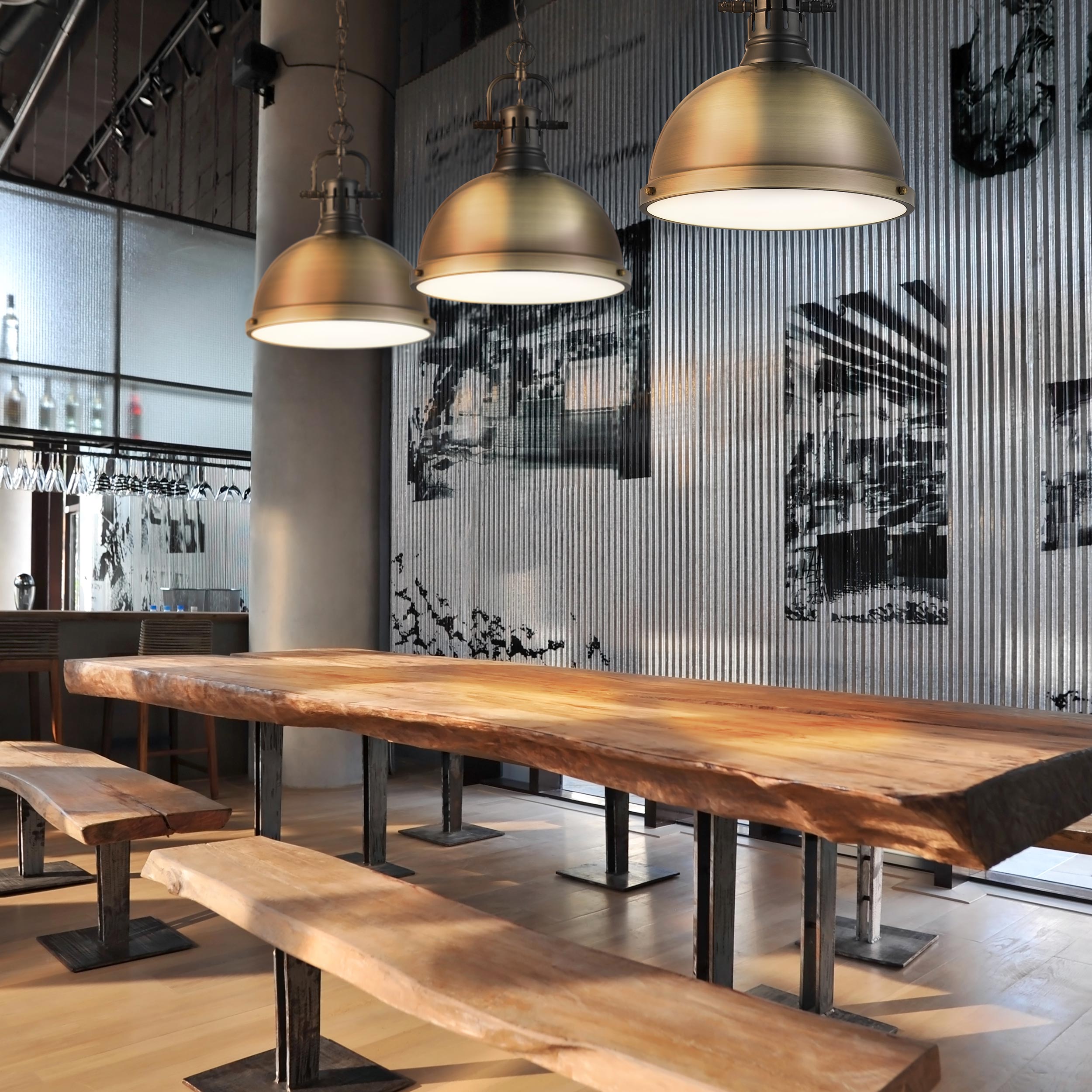 Yep by Golden Lighting Duncan 1-light 14in Chain Hung Pendant in Matte Black and Aged Brass shade - - Golden Lighting
