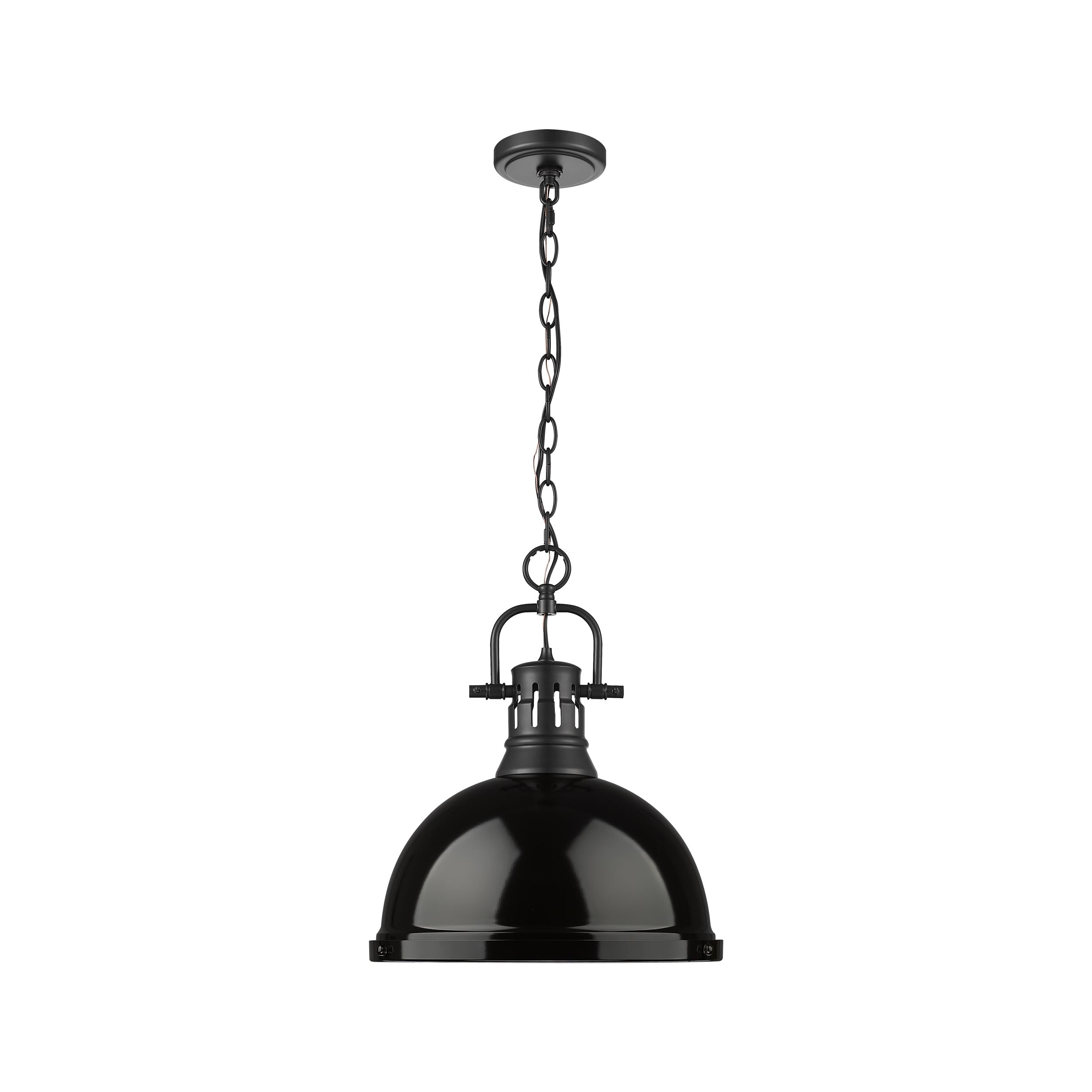 Yep by Golden Lighting Duncan 1-light 14in Chain Hung Pendant in Matte Black and Black shade - - Golden Lighting