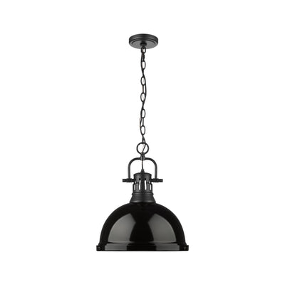 Yep by Golden Lighting Duncan 1-light 14in Chain Hung Pendant in Matte Black and Black shade - - Golden Lighting