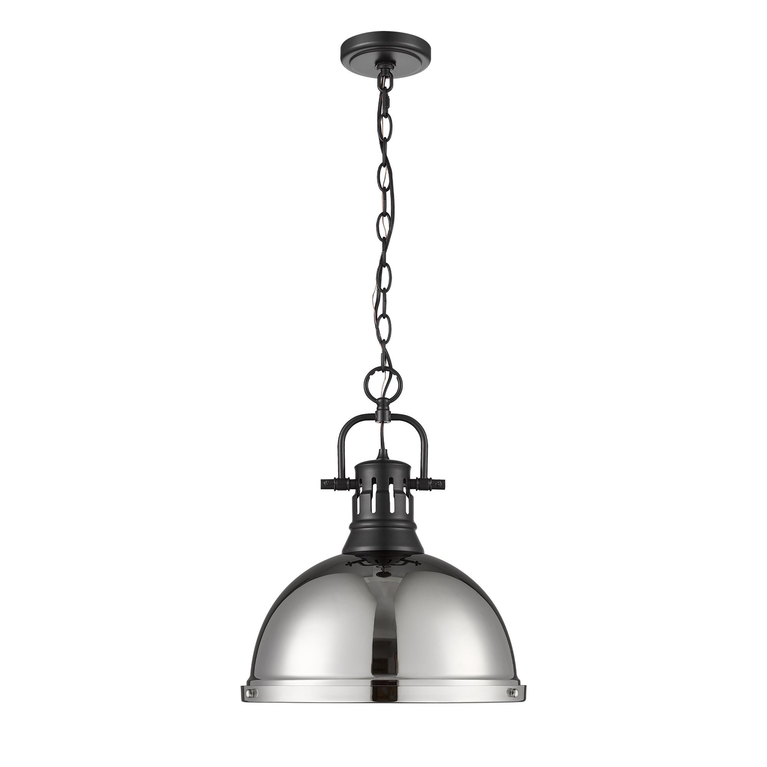 Yep by Golden Lighting Duncan 1-light 14in Chain Hung Pendant in Matte Black and Chrome shade - - Golden Lighting