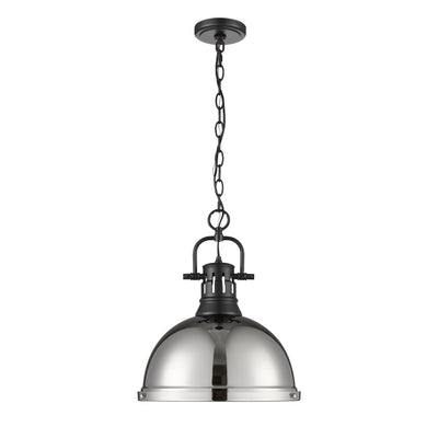 Yep by Golden Lighting Duncan 1-light 14in Chain Hung Pendant in Matte Black and Chrome shade - - Golden Lighting
