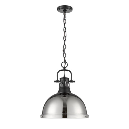 Yep by Golden Lighting Duncan 1-light 14in Chain Hung Pendant in Matte Black and Chrome shade - - Golden Lighting