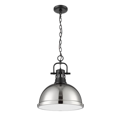 Yep by Golden Lighting Duncan 1-light 14in Chain Hung Pendant in Matte Black and Chrome shade - - Golden Lighting