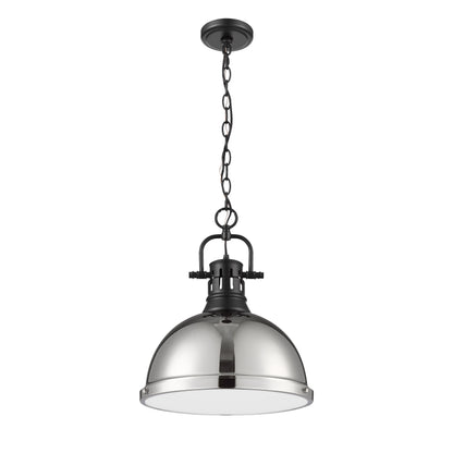 Yep by Golden Lighting Duncan 1-light 14in Chain Hung Pendant in Matte Black and Chrome shade - - Golden Lighting