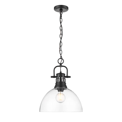 Yep by Golden Lighting Duncan 1-light 14in chain hung Pendant in Matte Black and Clear Glass - - Golden Lighting