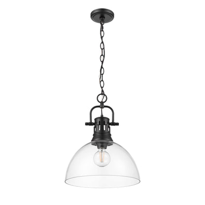 Yep by Golden Lighting Duncan 1-light 14in chain hung Pendant in Matte Black and Clear Glass - - Golden Lighting