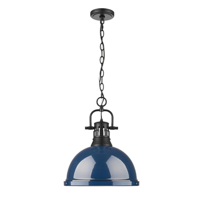 Yep by Golden Lighting Duncan 1-light 14in Chain Hung Pendant in Matte Black and Navy Blue shade - - Golden Lighting