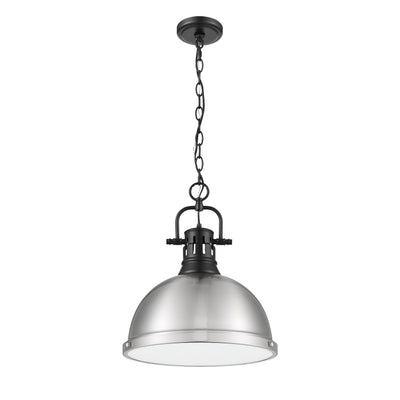 Yep by Golden Lighting Duncan 1-light 14in Chain Hung Pendant in Matte Black and Pewter shade - - Golden Lighting