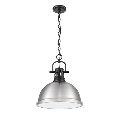 Yep by Golden Lighting Duncan 1-light 14in Chain Hung Pendant in Matte Black and Pewter shade - - Golden Lighting