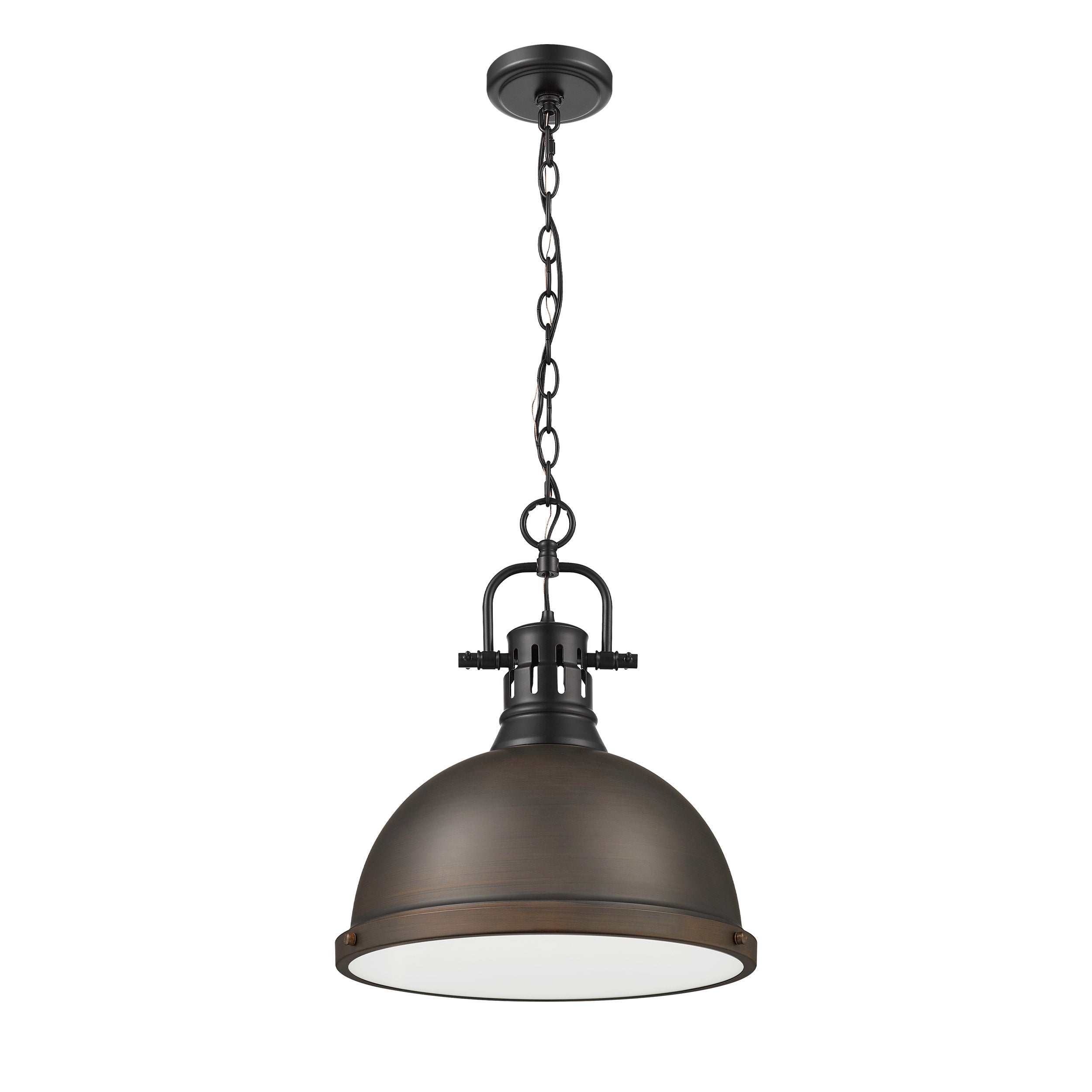 Yep by Golden Lighting Duncan 1-light 14in Chain Hung Pendant in Matte Black and Rubbed Bronze shade - - Golden Lighting