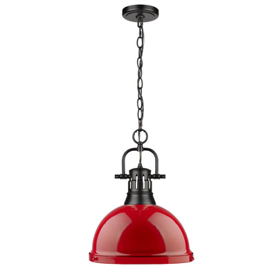 Yep by Golden Lighting Duncan 1-light 14in Chain Hung Pendant in Matte Black and Red shade - - Golden Lighting