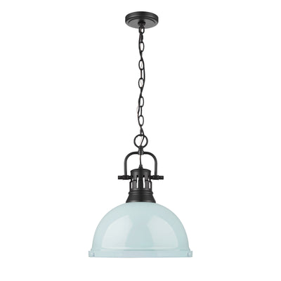 Yep by Golden Lighting Duncan 1-light 14in Chain Hung Pendant in Matte Black and Seafoam shade - - Golden Lighting