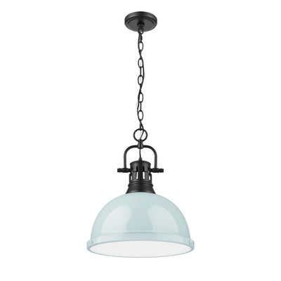 Yep by Golden Lighting Duncan 1-light 14in Chain Hung Pendant in Matte Black and Seafoam shade - - Golden Lighting