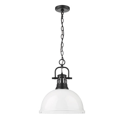 Yep by Golden Lighting Duncan 1-light 14in Chain Hung Pendant in Matte Black and White shade - - Golden Lighting
