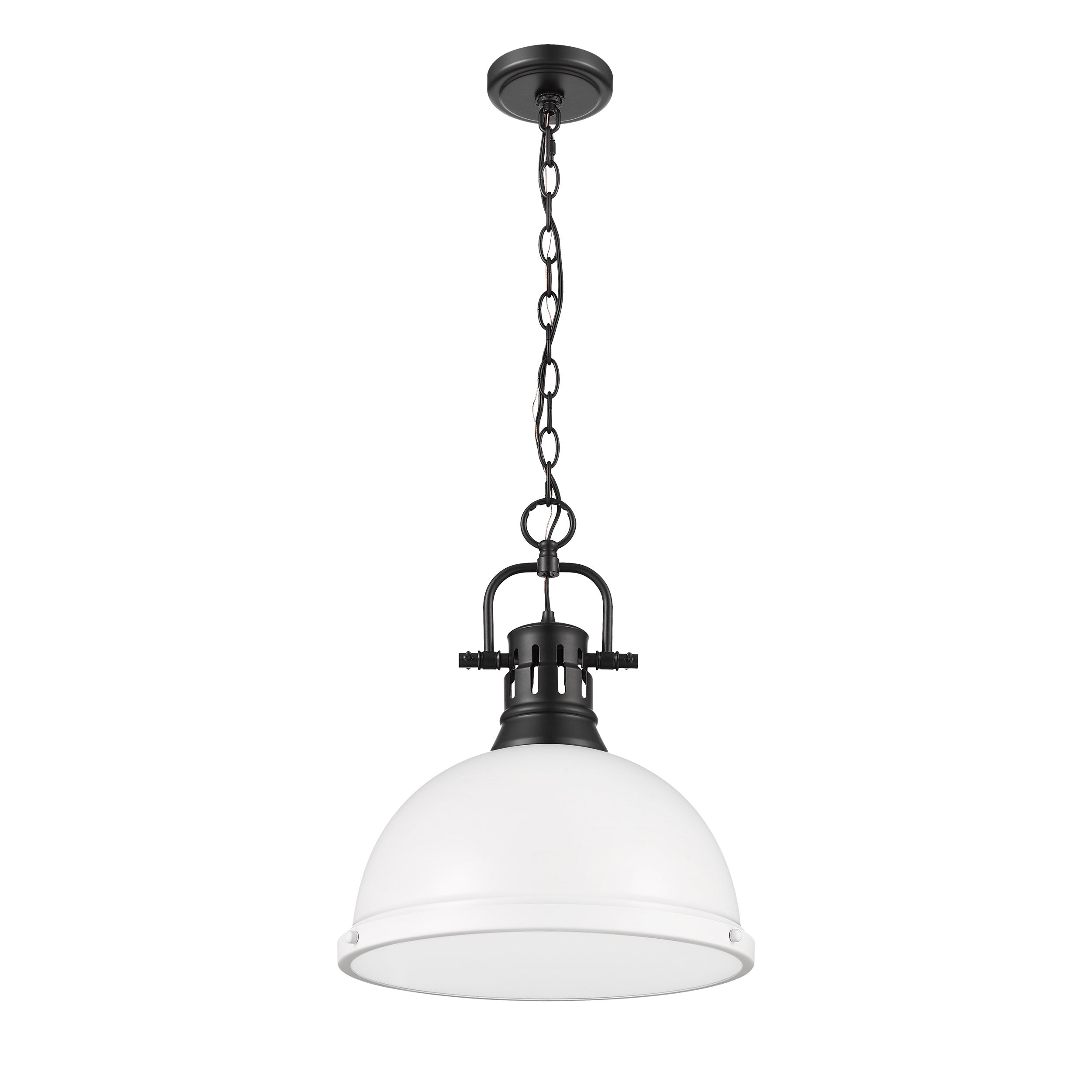Yep by Golden Lighting Duncan 1-light 14in Chain Hung Pendant in Matte Black and Matte White shade - - Golden Lighting