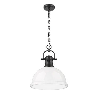Yep by Golden Lighting Duncan 1-light 14in Chain Hung Pendant in Matte Black and White shade - - Golden Lighting