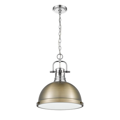 Yep by Golden Lighting Duncan 1-light 14in Chain Hung Pendant in Chrome and Aged Brass shade - - Golden Lighting
