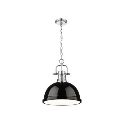 Yep by Golden Lighting Duncan 1-light 14in Chain Hung Pendant in Chrome and Black shade - - Golden Lighting