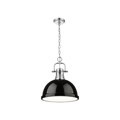 Yep by Golden Lighting Duncan 1-light 14in Chain Hung Pendant in Chrome and Black shade - - Golden Lighting