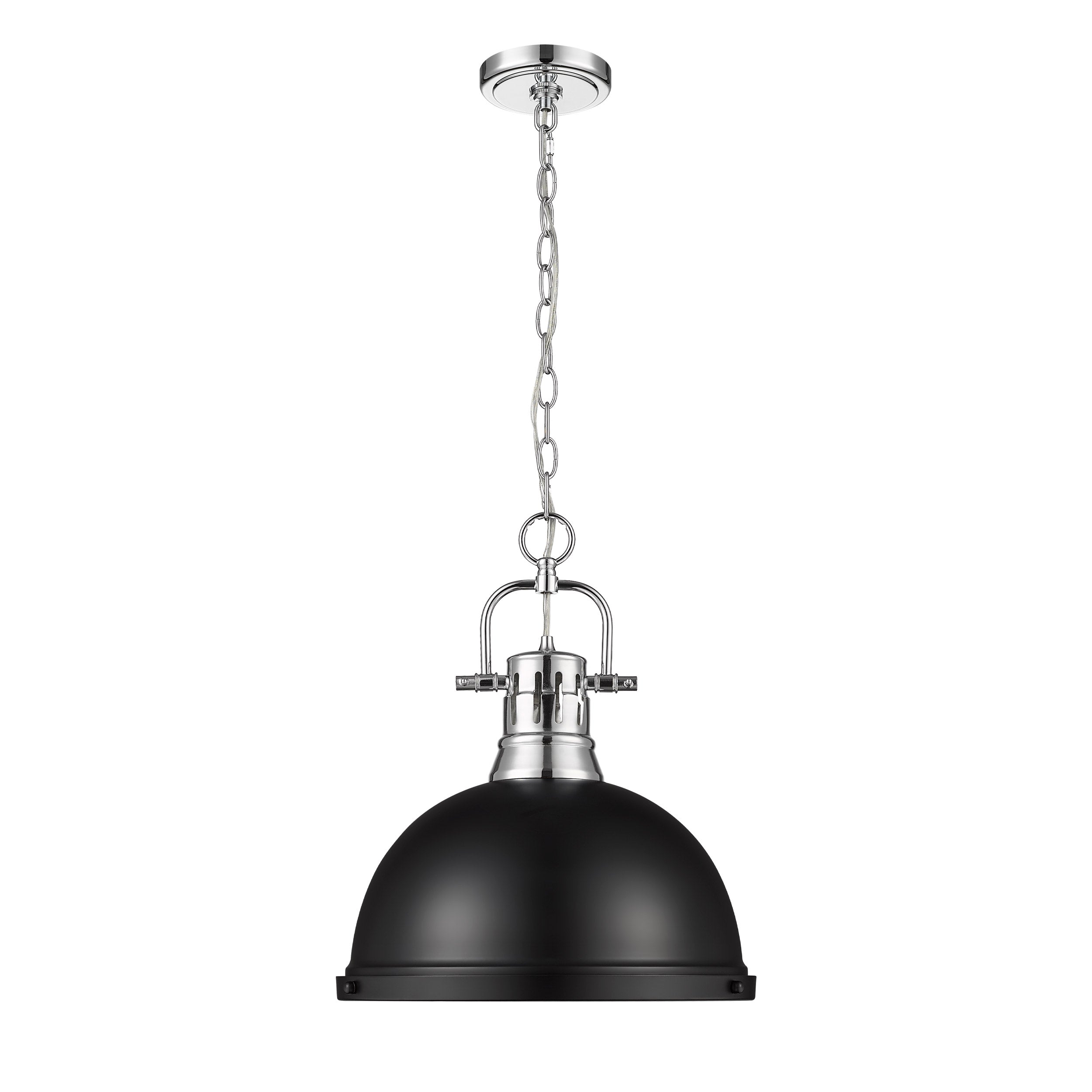 Yep by Golden Lighting Duncan 1-light 14in Chain Hung Pendant in Chrome and Matte Black shade - - Golden Lighting