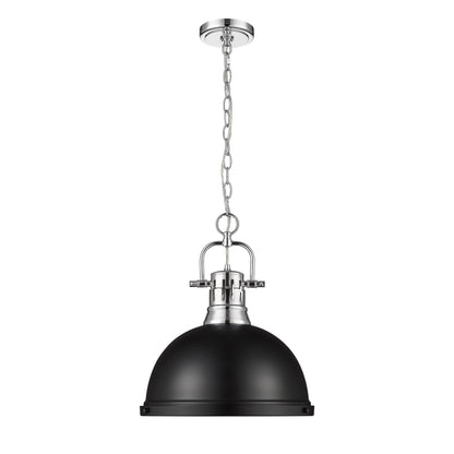 Yep by Golden Lighting Duncan 1-light 14in Chain Hung Pendant in Chrome and Matte Black shade - - Golden Lighting
