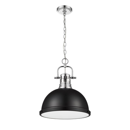 Yep by Golden Lighting Duncan 1-light 14in Chain Hung Pendant in Chrome and Matte Black shade - - Golden Lighting