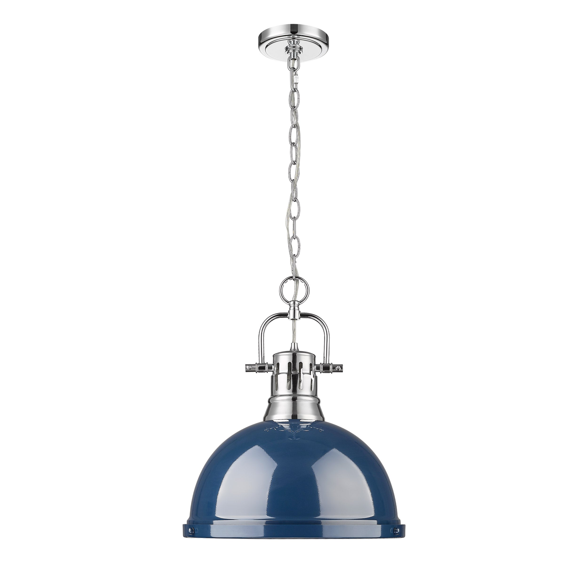 Yep by Golden Lighting Duncan 1-light 14in Chain Hung Pendant in Chrome and Navy Blue shade - - Golden Lighting