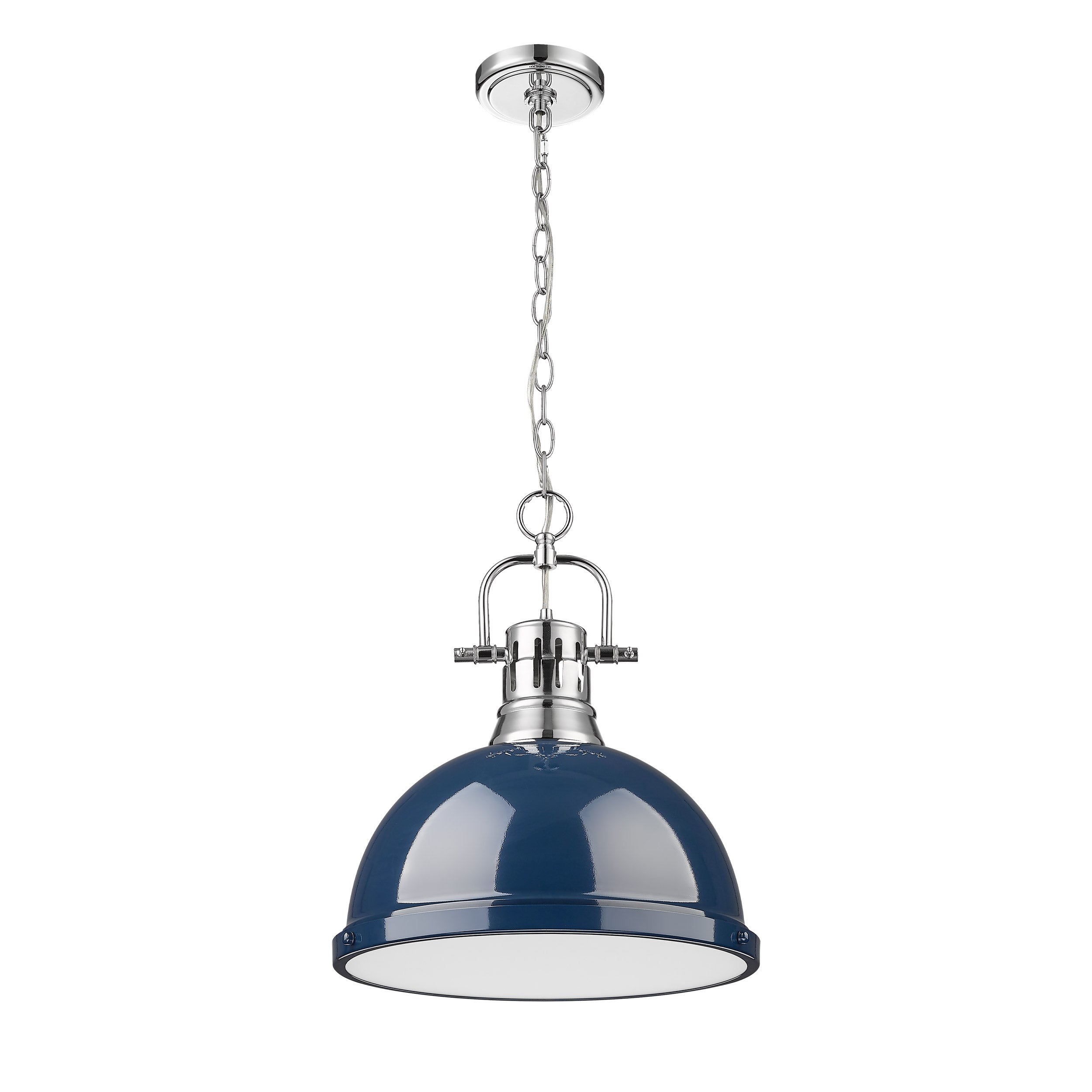Yep by Golden Lighting Duncan 1-light 14in Chain Hung Pendant in Chrome and Navy Blue shade - - Golden Lighting