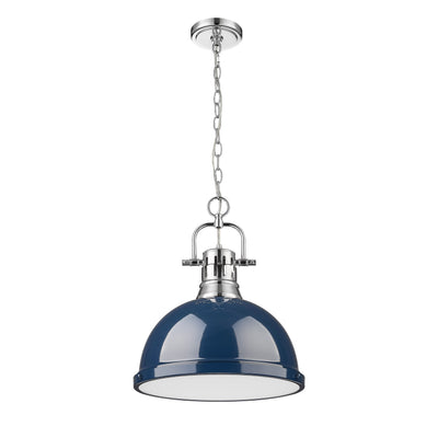 Yep by Golden Lighting Duncan 1-light 14in Chain Hung Pendant in Chrome and Navy Blue shade - - Golden Lighting