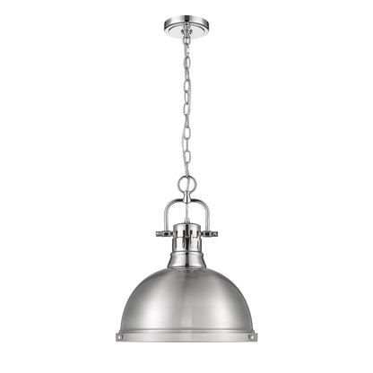 Yep by Golden Lighting Duncan 1-light 14in Chain Hung Pendant in Chrome and Pewter shade - - Golden Lighting