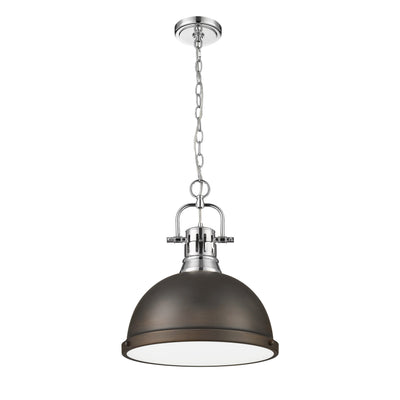 Yep by Golden Lighting Duncan 1-light 14in Chain Hung Pendant in Chrome and Rubbed Bronze shade - - Golden Lighting