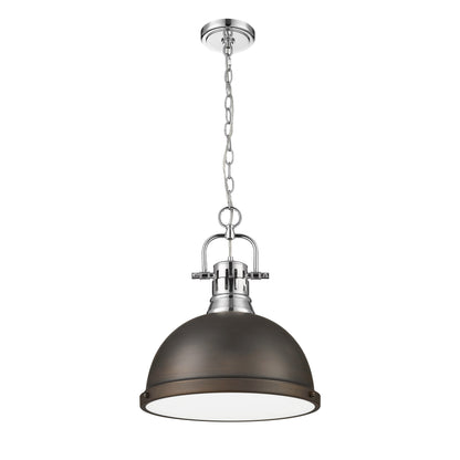 Yep by Golden Lighting Duncan 1-light 14in Chain Hung Pendant in Chrome and Rubbed Bronze shade - - Golden Lighting