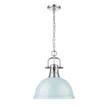 Yep by Golden Lighting Duncan 1-light 14in Chain Hung Pendant in Chrome and Seafoam shade - - Golden Lighting