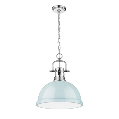 Yep by Golden Lighting Duncan 1-light 14in Chain Hung Pendant in Chrome and Seafoam shade - - Golden Lighting
