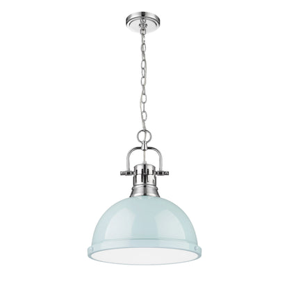 Yep by Golden Lighting Duncan 1-light 14in Chain Hung Pendant in Chrome and Seafoam shade - - Golden Lighting
