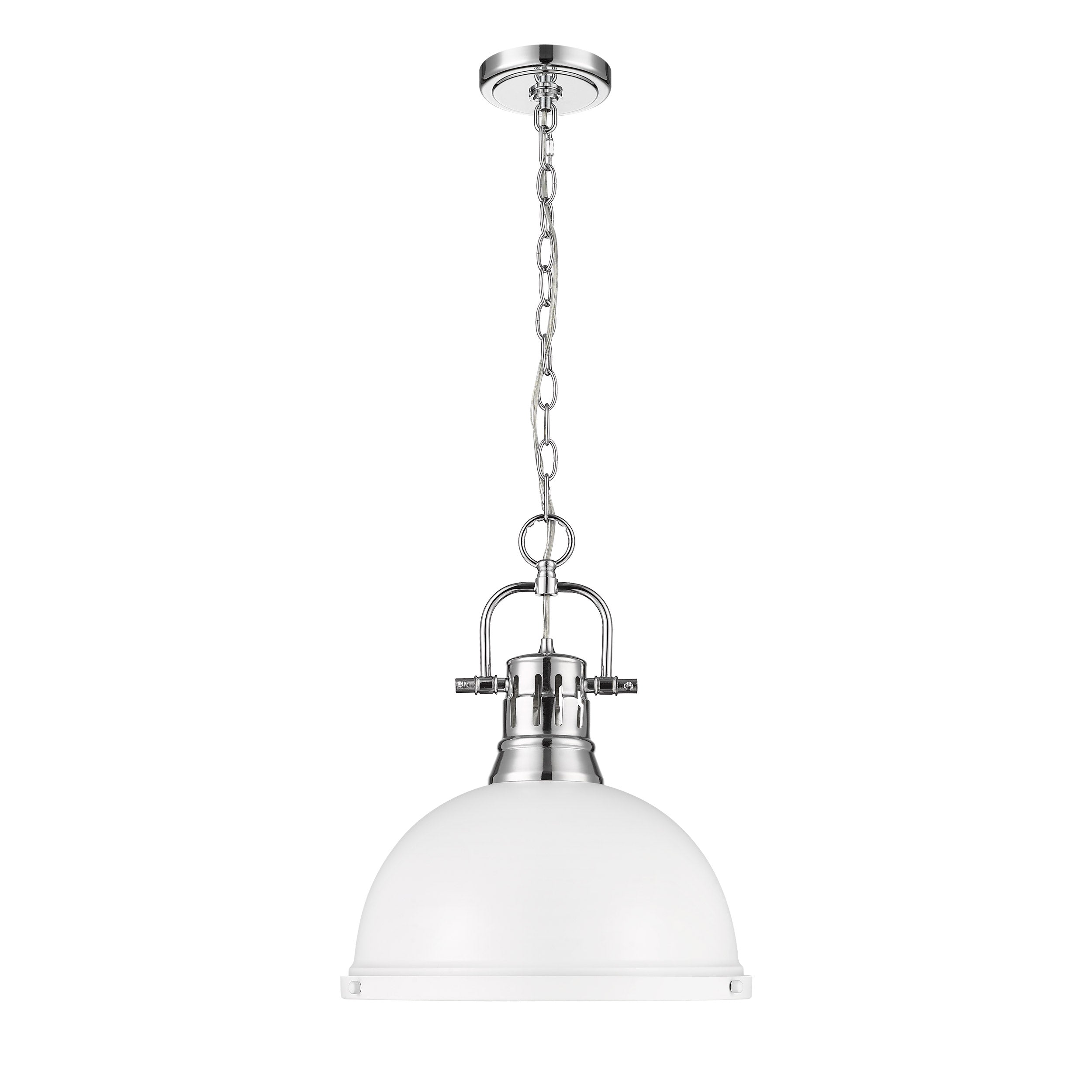 Yep by Golden Lighting Duncan 1-light 14in Chain Hung Pendant in Chrome and Matte White shade - - Golden Lighting