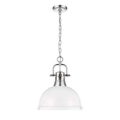 Yep by Golden Lighting Duncan 1-light 14in Chain Hung Pendant in Chrome and Matte White shade - - Golden Lighting
