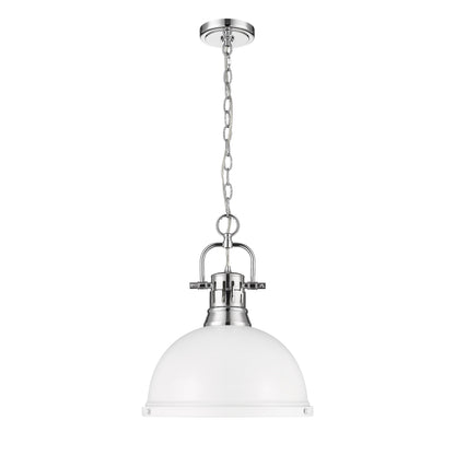 Yep by Golden Lighting Duncan 1-light 14in Chain Hung Pendant in Chrome and Matte White shade - - Golden Lighting