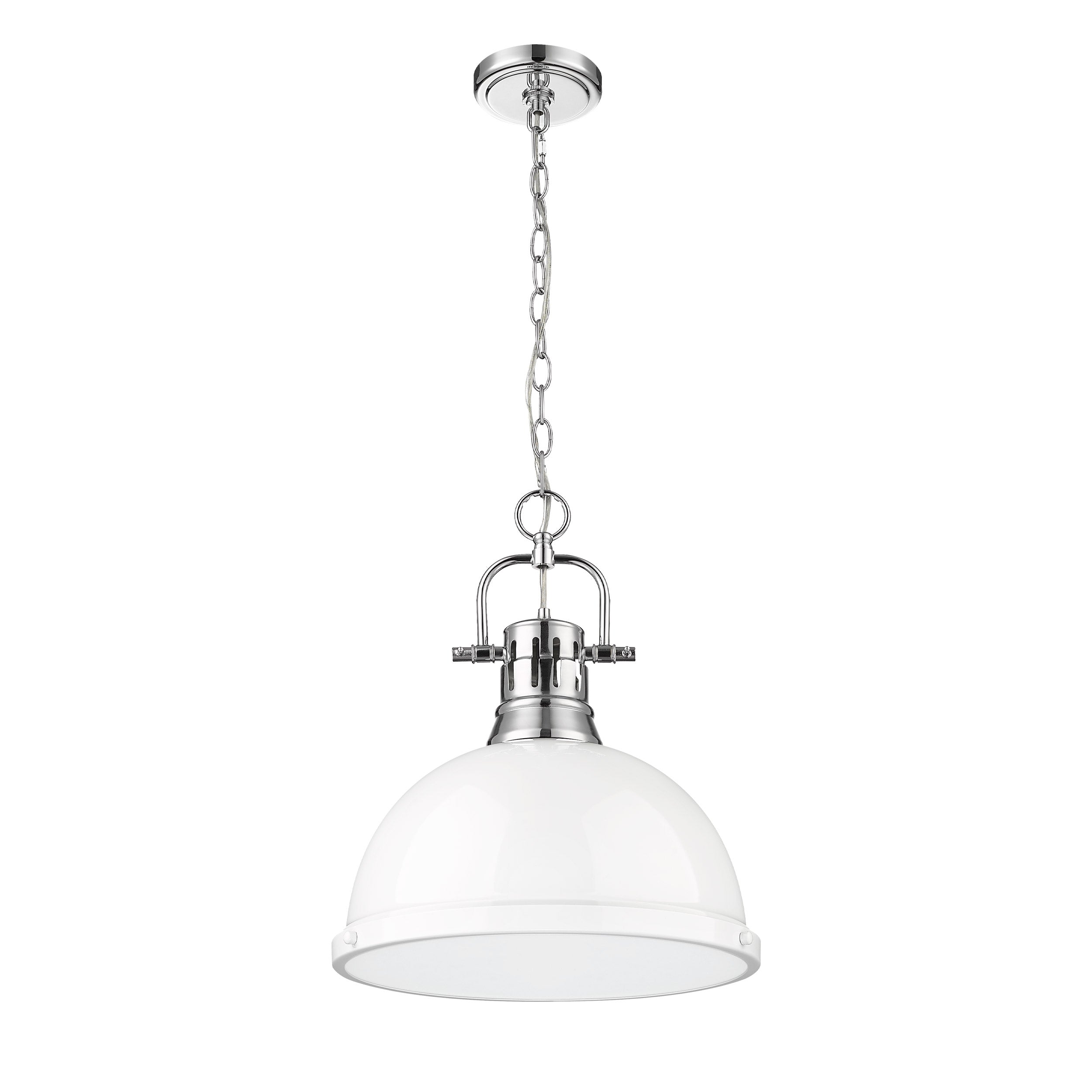 Yep by Golden Lighting Duncan 1-light 14in Chain Hung Pendant in Chrome and White shade - - Golden Lighting