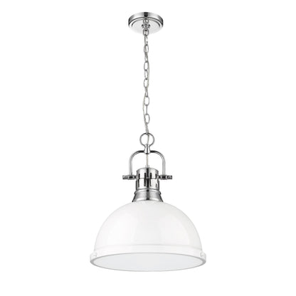Yep by Golden Lighting Duncan 1-light 14in Chain Hung Pendant in Chrome and White shade - - Golden Lighting