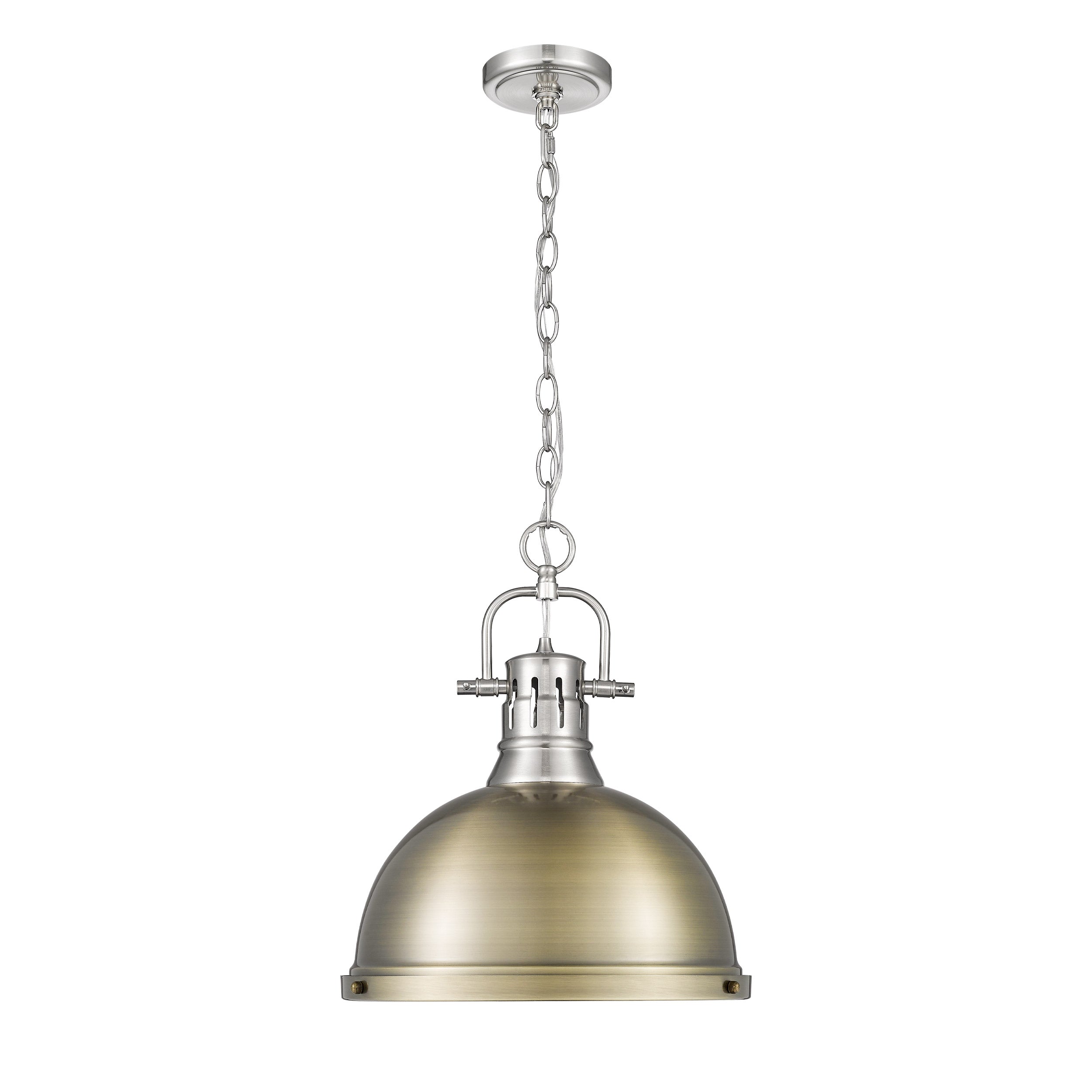 Yep by Golden Lighting Duncan 1-light 14in Chain Hung Pendant in Pewter and Aged Brass shade - - Golden Lighting